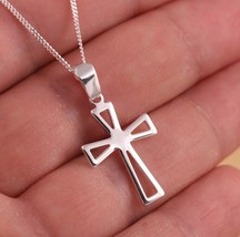 30mm Solid 14K Yellow Gold Over Open Cross Pendant Necklace 925 Cable Chain 18&quot; - £63.35 GBP