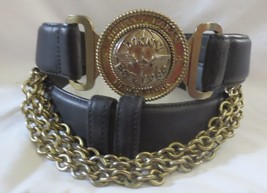 RARE Vintage Donna Karan DKNY Black Leather Chain Belt Size M - £78.89 GBP