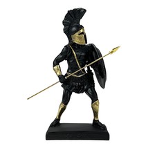 Spartan Warrior Greek Hoplite Cast Marble Statue Sculpture Black Gold - £36.80 GBP