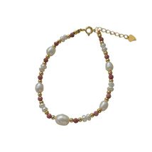 Ins Fashion 925 Sterling Silver Natural Freshwater Pearl Pink String Gold Plated - £25.16 GBP