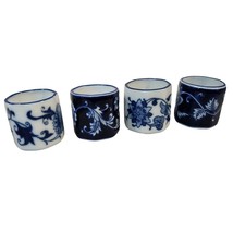 Lot 4 PIER 1 Imports Mandarin Blue White Porcelain Napkin Rings Flower D... - $21.83
