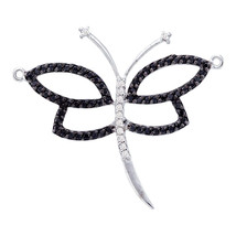 14k White Gold Womens Round Black Color Enhanced Diamond Dragonfly Bug Pendant - £271.02 GBP