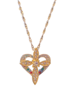 Goldtone &amp; Multicolor Rhinestone Cross Heart Pendant Necklace - New - £10.35 GBP