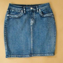 Venus Blue Denim Skirt Junior Women Size 4 fancy Back Pockets &amp; Belt Loo... - $130.08 MXN