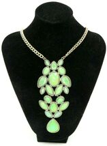 Vintage Bib Necklace with Navette and Teardrop Teal Green Faux Stones - $12.47 CAD