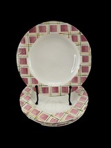 Laurie Gates Los Angeles Pottery Dinner Plates 11 5/8&quot; Pink Squares Lot ... - $24.73