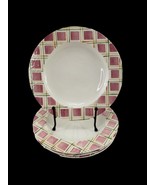 Laurie Gates Los Angeles Pottery Dinner Plates 11 5/8&quot; Pink Squares Lot ... - $24.73