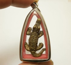 Magic Yant Crocodile Thai  brass amulet pendant blessed talisman money good luck - £31.40 GBP