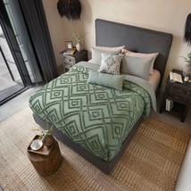 Taxco Sage Jacquard Texture Reversible Comforter Set 5 Pcs Queen Size - £128.78 GBP