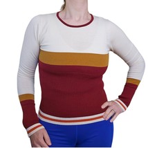 Y2K Womens Medium Colorblock Fitted Sweater Ribbed Cream Burgundy Size M... - £29.72 GBP