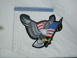 Eagle large Patch  silver eagle flying with USA flag embroidered Patch - $17.81