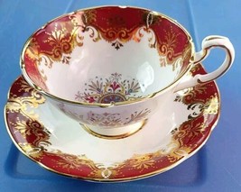 Vintage Paragon Red &amp; Gold Teacup &amp; Saucer by Royal Appointment Queen Elizabeth - £27.99 GBP