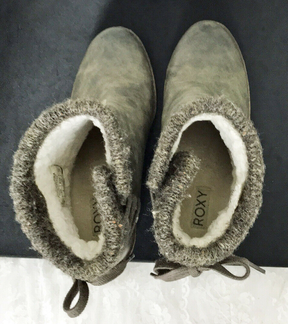 Roxy Women's Boots Size 8 Dakota Ankle Faux Leather Knit Tops Fuzzy Lining Item image 6