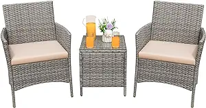 3 Pieces Patio Furniture Sets Outdoor Pe Rattan Wicker Chairs With Soft ... - $244.99