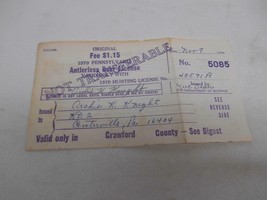 Old Vtg 1970 Pennsylvania Anterless Deer License Handwritten Archie K. Knight - £15.79 GBP