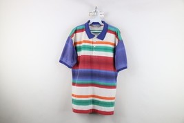 Vtg 90s Streetwear Mens Medium Faded Rainbow Striped Color Block Golf Po... - $49.45