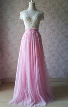 PINK Polka Dot Floor Length Tulle Skirt Women Plus Size Tulle Skirt Outfit image 1