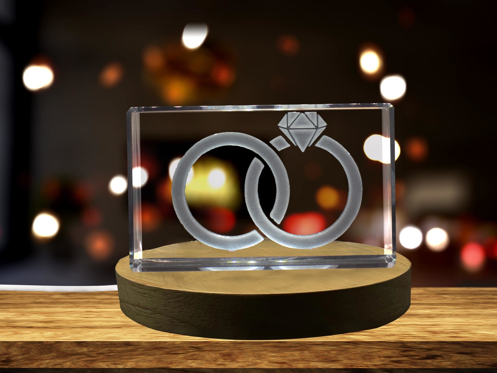 LED Base included | Bonded Wedding Rings 3D Engraved Crystal 3D Engraved Crystal