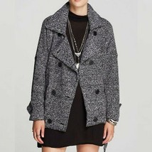 $169 Free People Slouchy Moto Jacket - Belted Trench Pea Coat Black marl... - £47.58 GBP