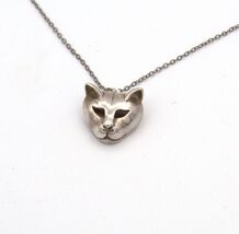 Vintage CAT Feline Head Sterling Pendant Chain Necklace - $54.95