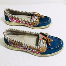 Sperry Top Siders Blue Suede Floral Shoes Sz 6.5 - £16.30 GBP