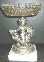 Stunning Antique Figurine Vase Baby Cupid Fish Marble Stand Crystal Vase - £18.73 GBP
