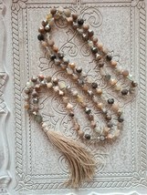 108 Grey Sunstone Labradorite Mala | Bohemian HQ beads Necklace | Prayer Beads - £106.94 GBP