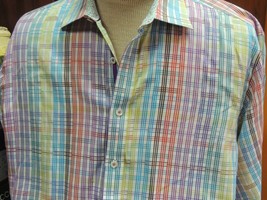 Mens XL Bugatchi Uomo Long Sleeve Shirt 100% Cotton multicolored Stripes Plaid - £26.93 GBP