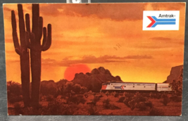 VTG Amtrak Southwest Postcard Train Railroad Lounge Car 1982 Cactus Setting Sun - £6.00 GBP
