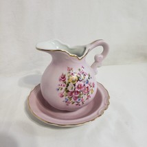 Vintage Lefton Pink floral creamer and saucer gold trim - $11.83