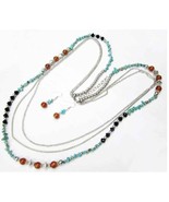 40&quot; Multi Strand Necklace &amp; Earrings Free Shipping Fashion Jewelery Semi... - $13.81