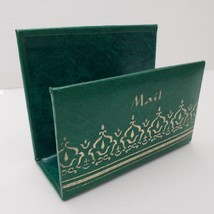 Mail Letter Holder Green Faux Leather Caddy Office Desk Organizer Vintage - £17.95 GBP