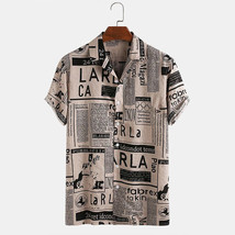 3xl Men Shirts 2021 Vintage Newspaper Print Hawaiian Shirt - £22.38 GBP