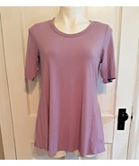 S Lavender Purple Short Sleeve Knit Top Logo By Lori Goldstein Pockets S... - £22.34 GBP