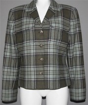 Ellen Tracy Green Tones Flap Pockets Button Cuffs Plaid Lined Jacket Wm&#39;... - £31.16 GBP