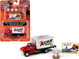 1955 Chevrolet Box Truck Red White w Building Sign 3 Beer Kegs w Skid Acme Beer - £29.96 GBP