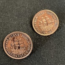 South Africa Elizabeth II Half Penny 1959 Coin Cufflinks Sailing Ship Theme - £39.52 GBP