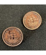 South Africa Elizabeth II Half Penny 1959 Coin Cufflinks Sailing Ship Theme - $67.84 CAD