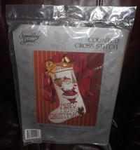New Vintage 1991 Counted Cross Stitch Merry Christmas Santa 17&quot; Stocking 50591 - £60.28 GBP
