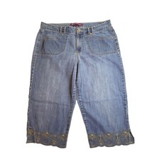 Gloria Vanderbilt Women&#39;s Floral Embroidered Bottom’s Capri Denim Jeans-... - $18.28