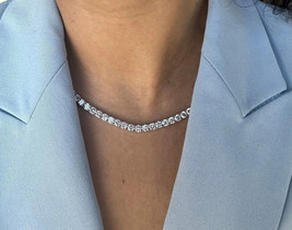 7.5mm Round Lab-Created Diamond Tennis Necklace Size 18&quot; 14K White Gold Plated - £242.70 GBP