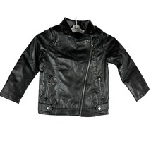 Kids Black Faux Leather Jacket With Asymmetrical Zipper &amp; Snap Buttons S... - £17.20 GBP