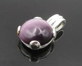 925 Sterling Silver - Vintage Cabochon Purple Cat&#39;s Eye Stone Pendant - PT14890 - £25.49 GBP