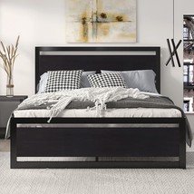 With A Contemporary Wooden Headboard, A Heavy-Duty Platform Metal Bed Frame With - £173.07 GBP