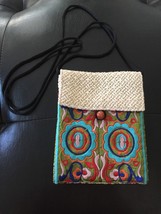 Handmade Woven Embroidered Purse Crossbody Pouch w/ Wood Bead Ethnic Boho Floral - £20.04 GBP