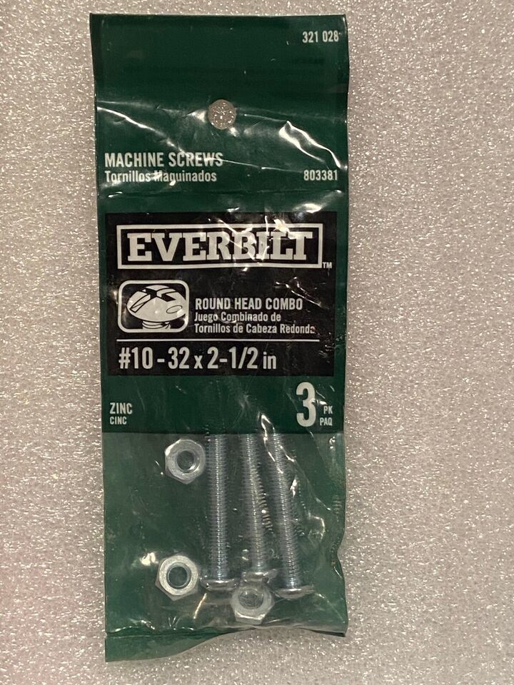 Everbilt Machine Screws 3 PK #10 32X2-1/2&quot; Round Head Combo *NEW* fff1 - $7.99