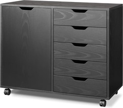 DEVAISE 5-Drawer Wood Dresser Chest with Door, Mobile Storage Cabinet, Printer - £124.53 GBP