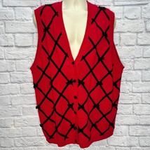 Vintage CST Studio Red Sweater Vest Velvet Black Bow Detail Size 2X Womens - £31.61 GBP