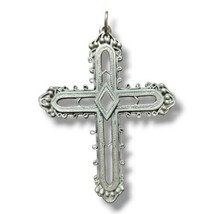 Vintage Pewter Cross Pendant Textured Ornafe Heavy 3 1/4&quot; Unisex  - £19.73 GBP