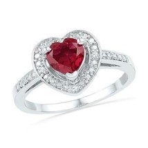Diamond Heart Ring Lab Created Ruby 925 Sterling Silver - £87.04 GBP